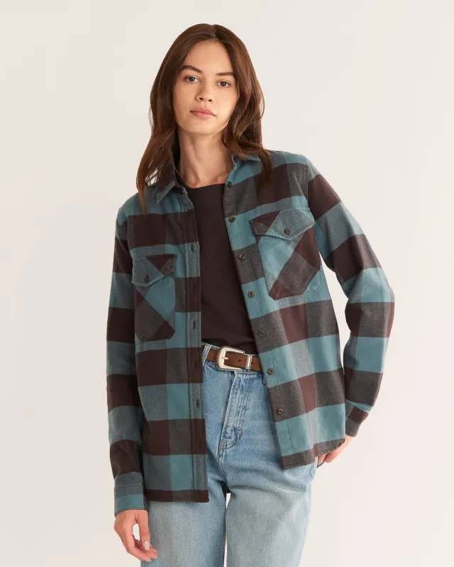 Pendleton Women's Madison Double-Brushed Flannel Shirt Shale/Coffee Buffalo Check sold by Railcar