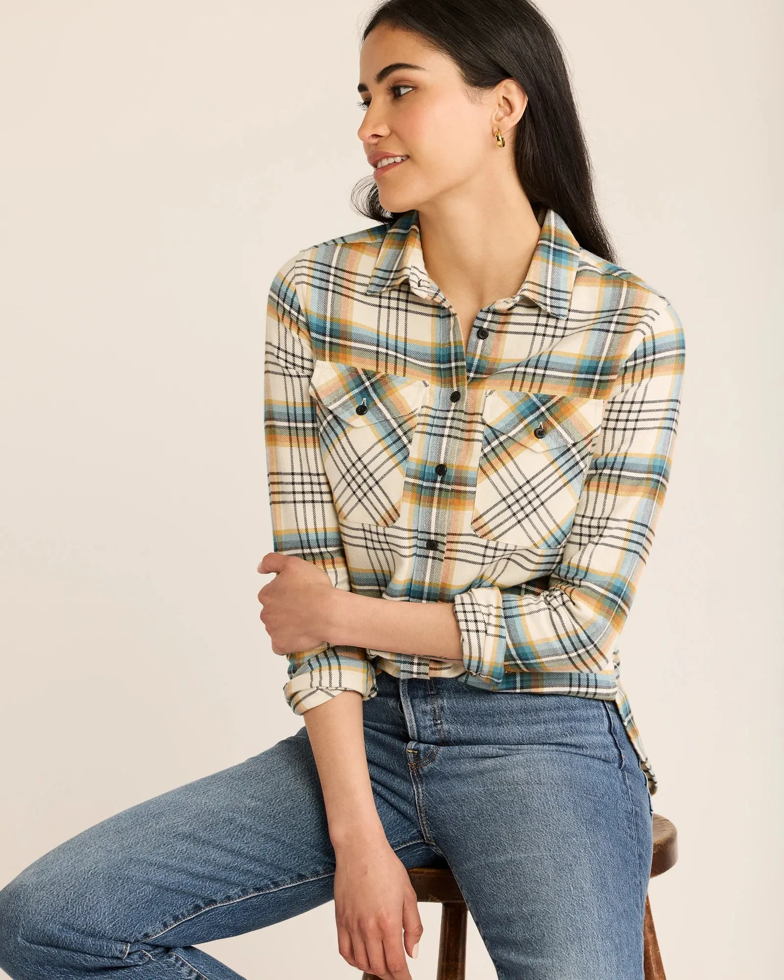 Pendleton Women's Plaid Madison Double Brushed Flannel Shirt- Cream Multi Plaid sold by Railcar