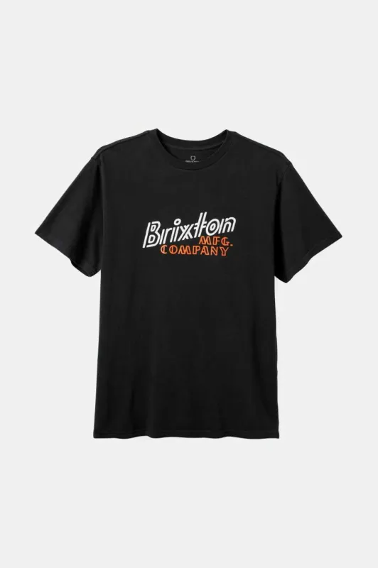 Brixton Men's Gustin S/S Standard T-Shirt - Black Worn Wash sold by Railcar