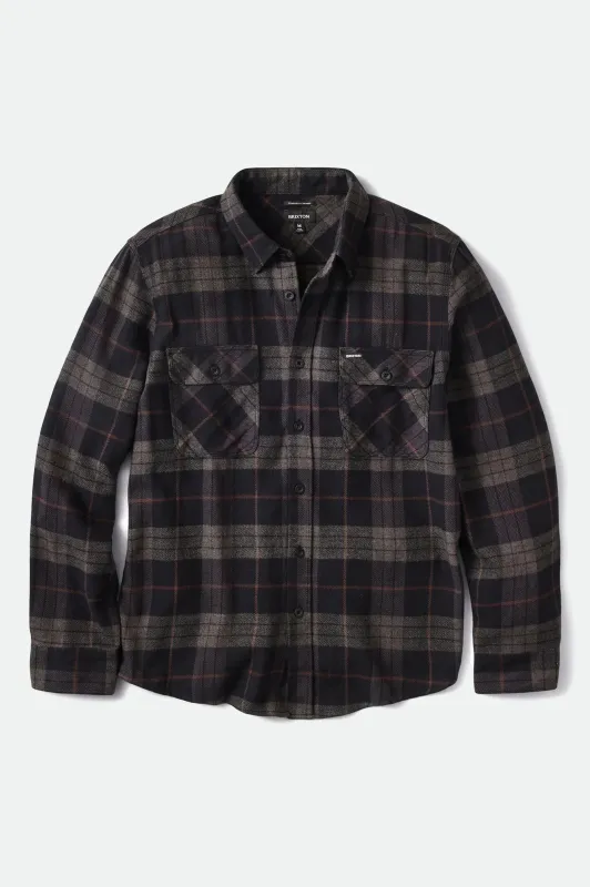 Brixton Men's Bowery L/S Flannel - Black/Charcoal sold by Railcar