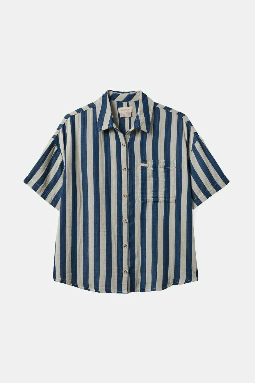 Brixton Mykonos Stripe BF S/S Woven - Deep Sea (01404) sold by Railcar