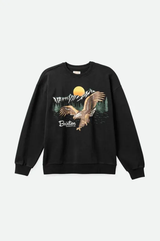 Brixton Women's Wyoming Crew Black Worn Wash sold by Railcar