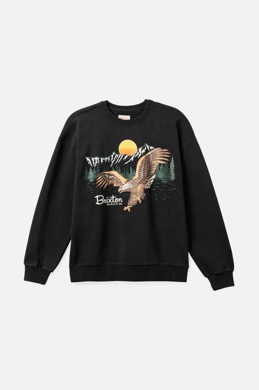 Brixton Women's Wyoming Crew Black Worn Wash sold by Railcar