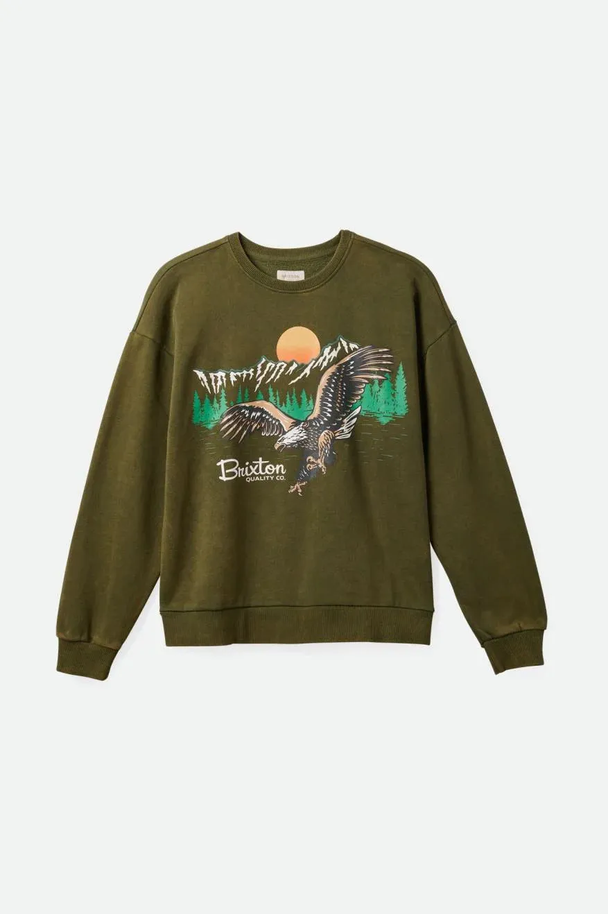 Brixton Women's Wyoming Crew Chive Worn Wash sold by Railcar