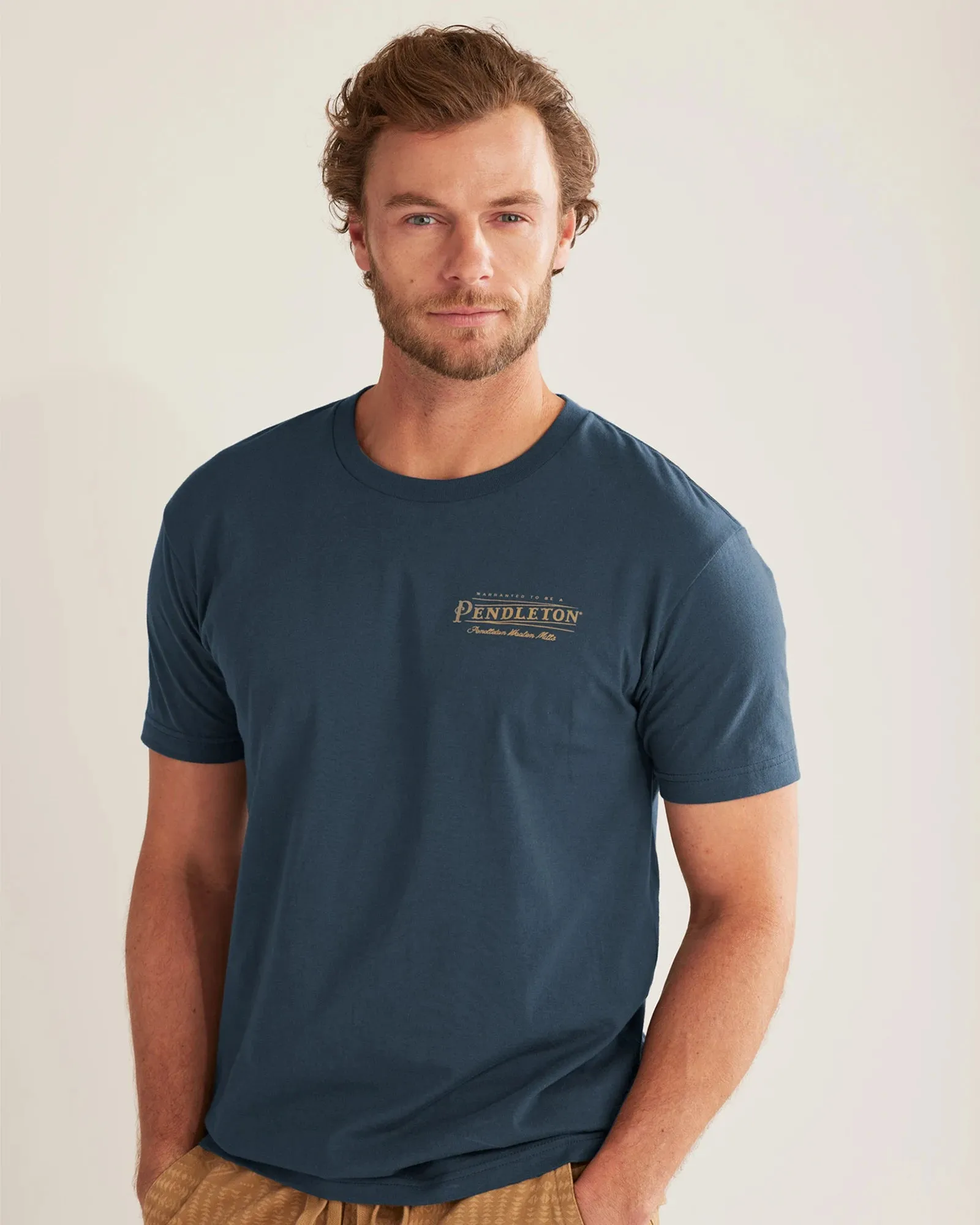 Pendleton Men's Vintage Logo Graphic Tee - Navy/Gold sold by Railcar
