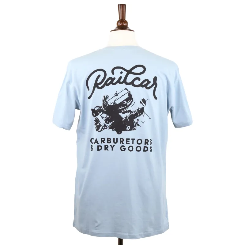 Carburetors And Dry Goods Light Blue Tee Shirt made by Railcar