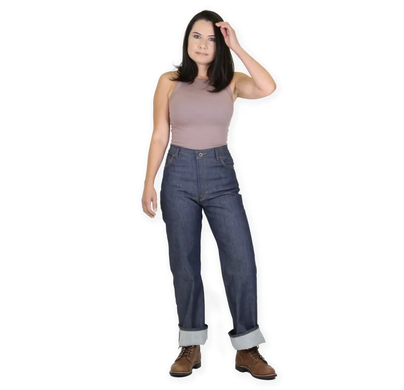 Drifter Pure Natural Indigo Selvedge 4 Way Stretch Medium High Waist Straight Leg sold by Railcar