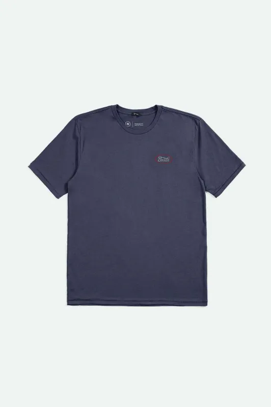 Brixton Men's Parsons S/S Tailored Tee Washed Navy/Grey/Brick sold by Railcar