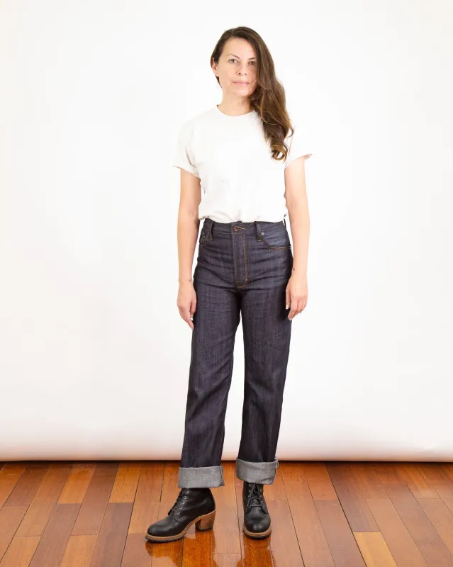 Drifter X081 Light Weight Indigo Stretch Medium High Waist Straight Leg sold by Railcar