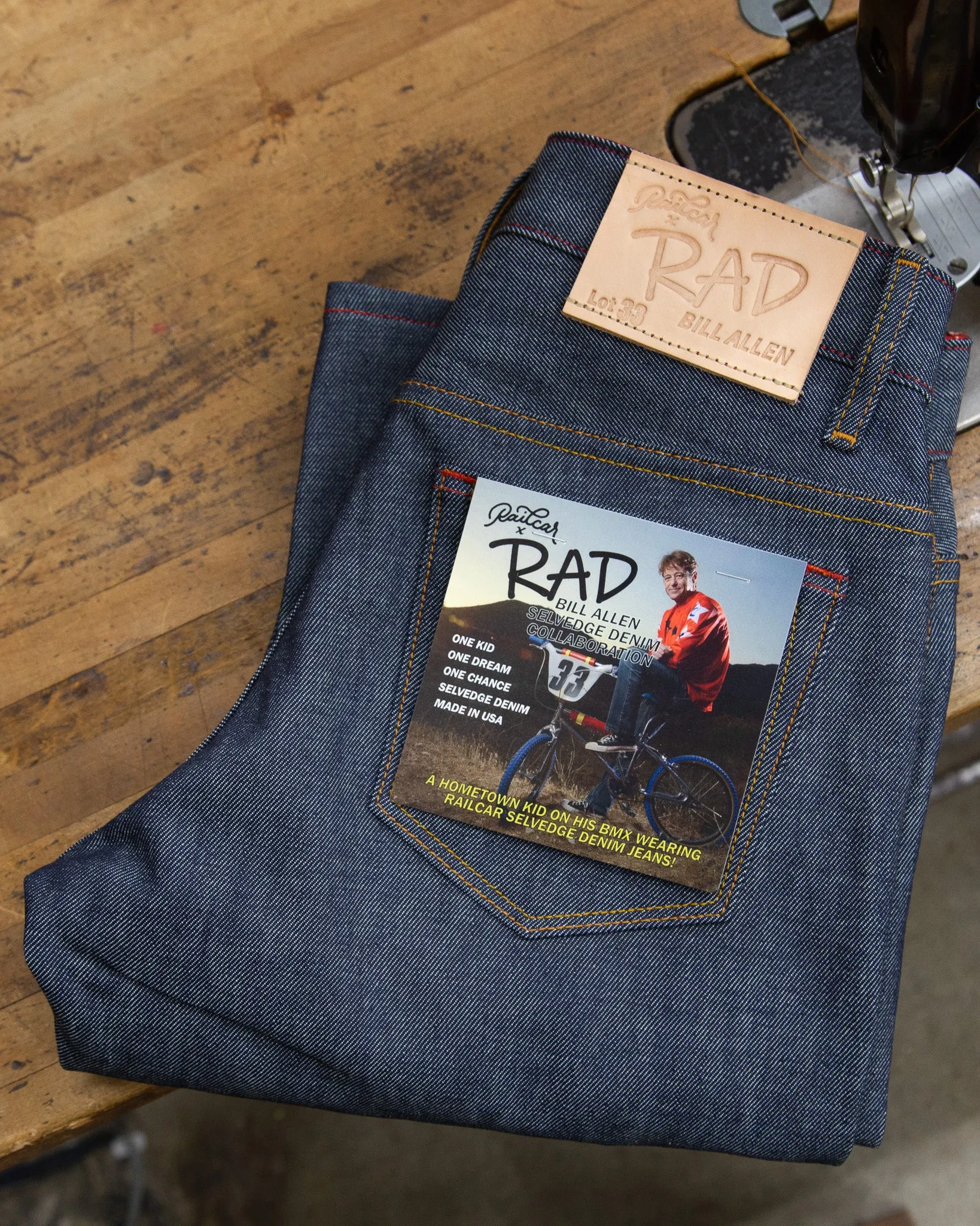 Railcar X Rad Bill Allen Collaboration #2 12 Ounce Indigo Recycled Fibers Selvedge sold by Railcar