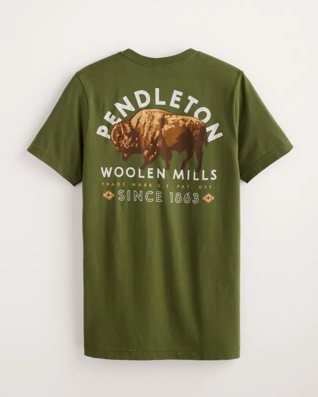 Pendleton Men's Bison Graphic Tee - Military Green/ Multi sold by Railcar