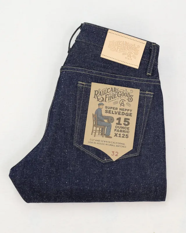 Spikes X125 Taper Leg 15 Oz Super Nep Classic Indigo Selvedge made by Railcar