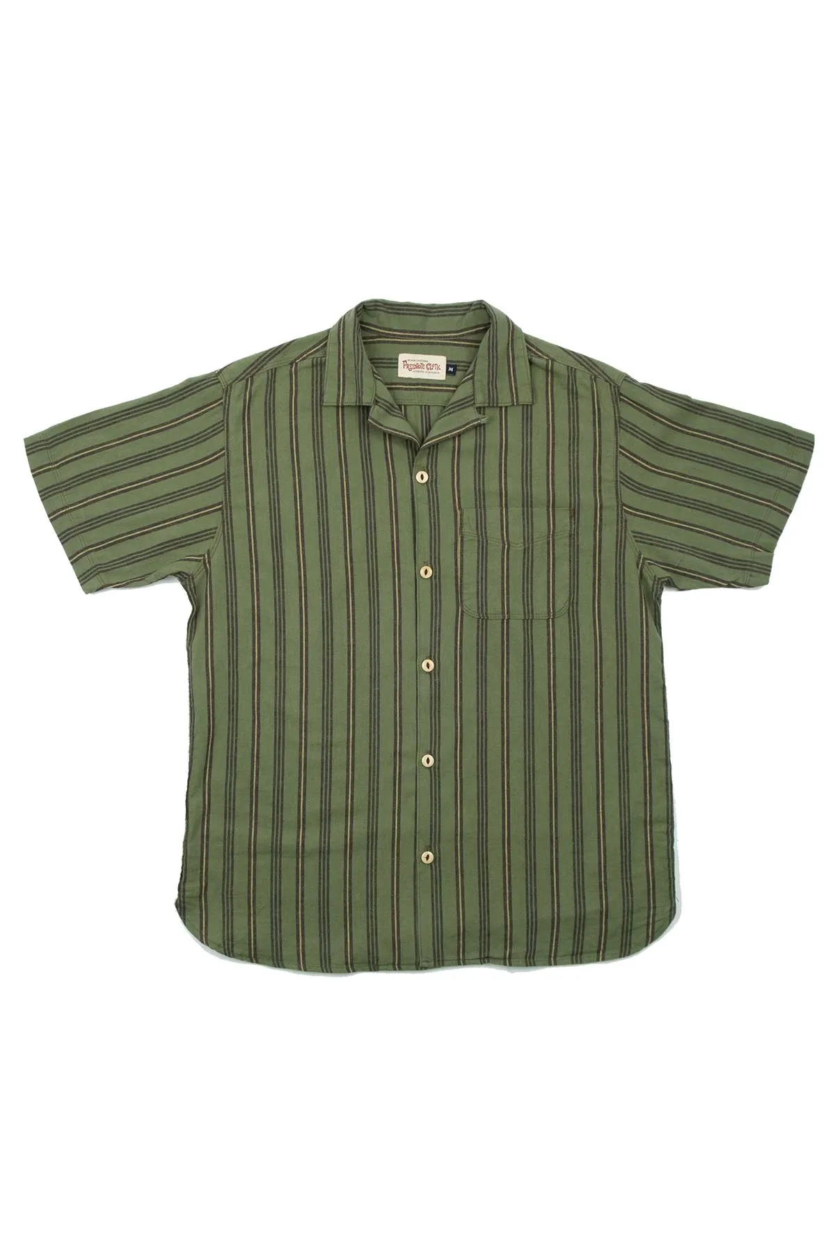 HAWAIIAN SS Olive Stripe sold by REVOLVR Menswear