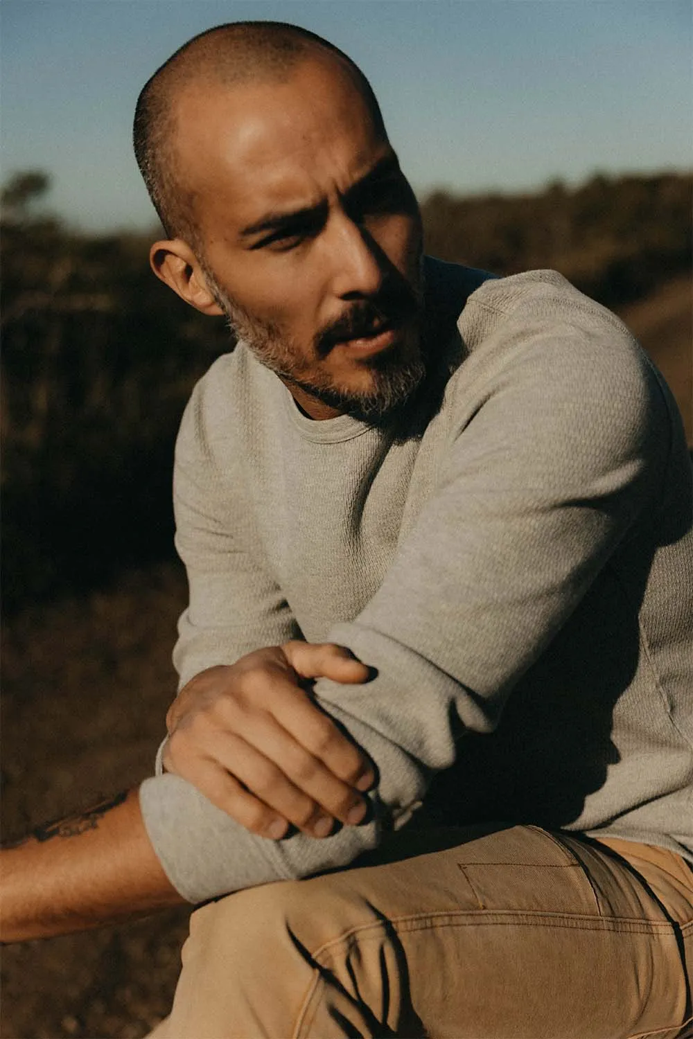 ORGANIC COTTON WAFFLE CREW Heather Grey sold by REVOLVR Menswear product image thumbnail 2