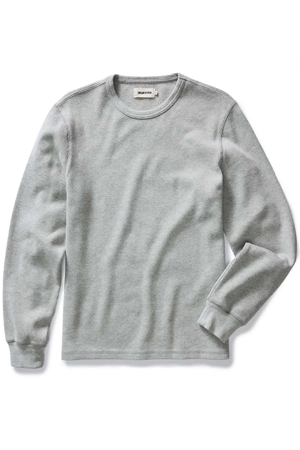 ORGANIC COTTON WAFFLE CREW Heather Grey sold by REVOLVR Menswear