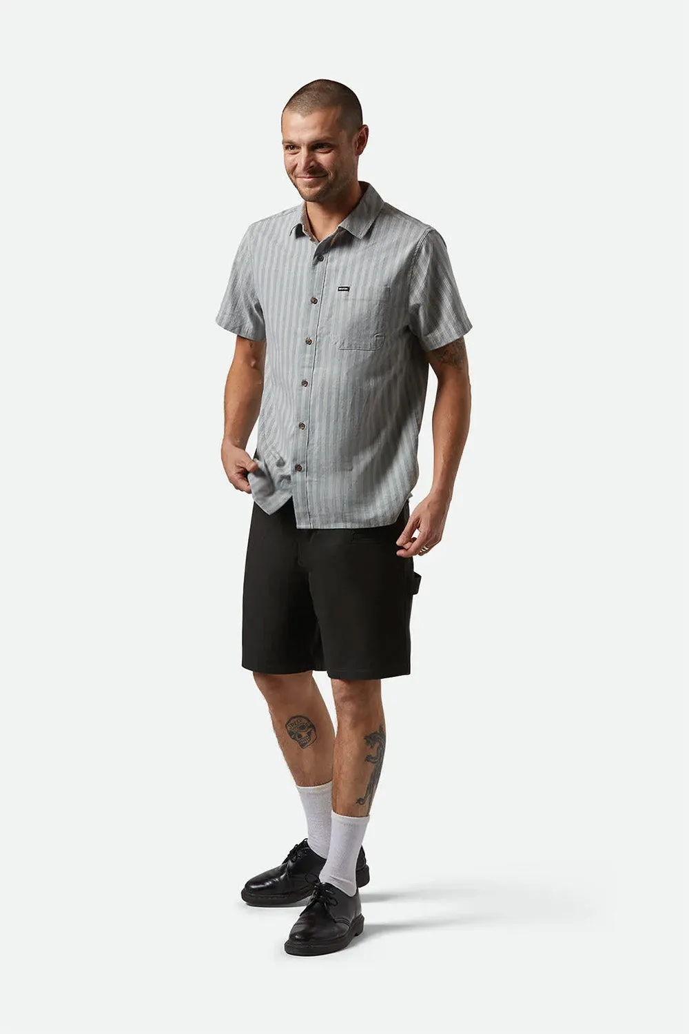 CRU OXFORD STRIPE SS Basalt Blue/Whitecap Stripe sold by REVOLVR Menswear product image thumbnail 5