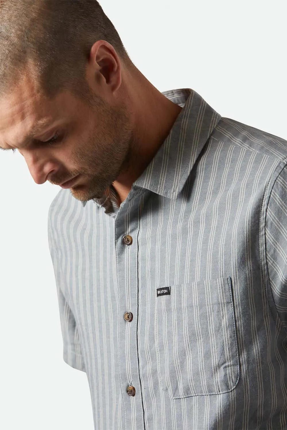 CRU OXFORD STRIPE SS Basalt Blue/Whitecap Stripe sold by REVOLVR Menswear product image thumbnail 4