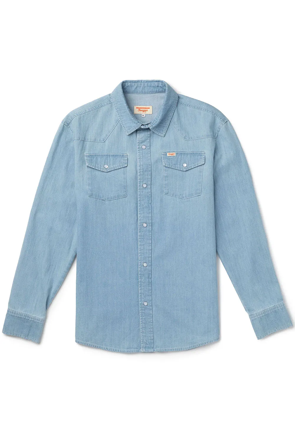 REAGAN PEARL SNAP Light Wash Indigo sold by REVOLVR Menswear