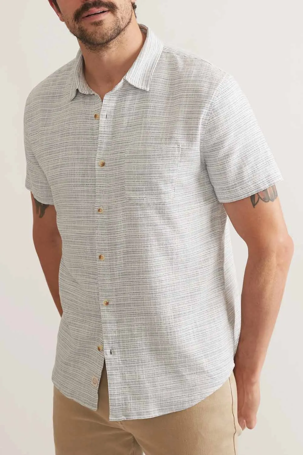 STRETCH SELVAGE SHIRT Blue Mini Stripe sold by REVOLVR Menswear product image thumbnail 3