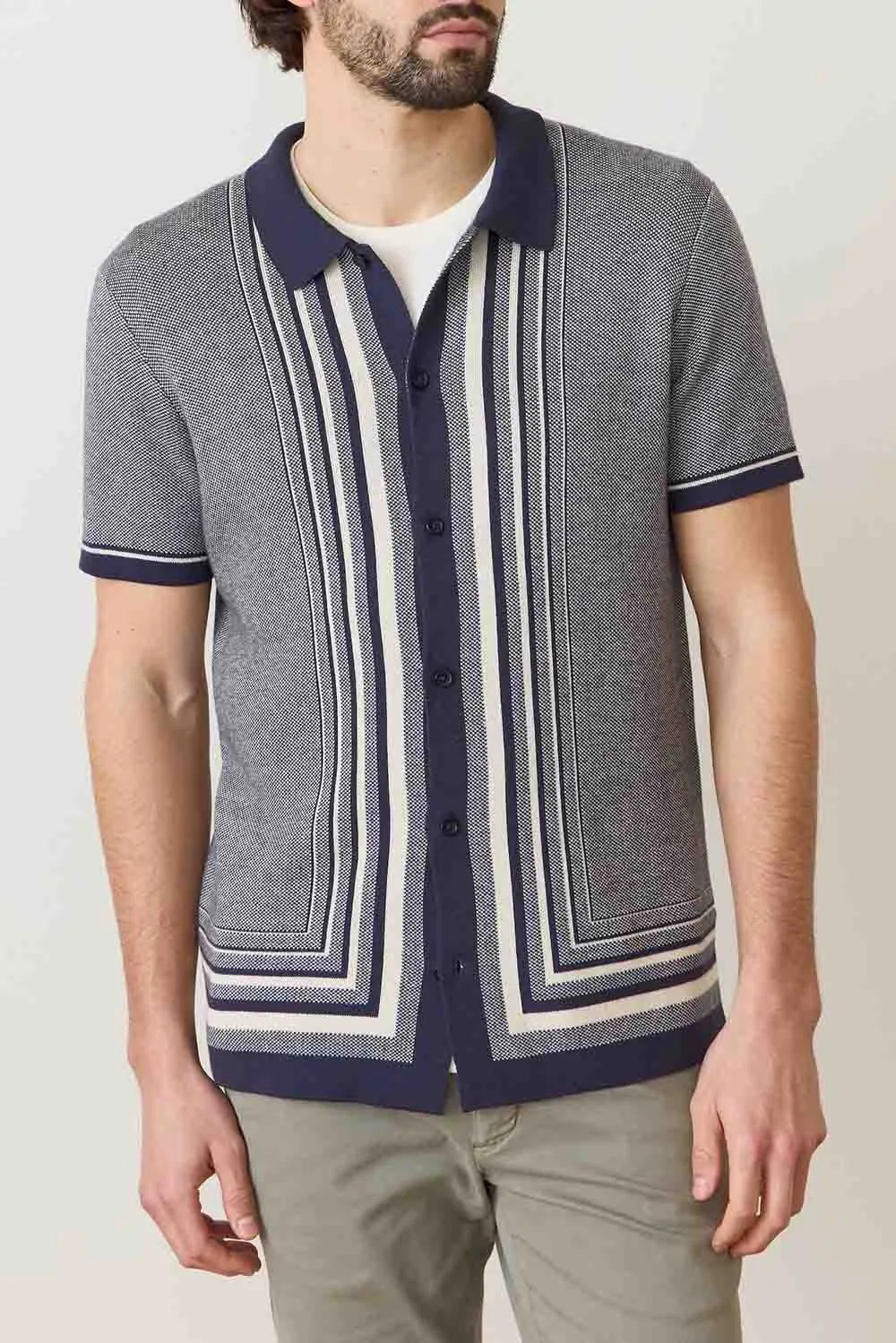 ETHAN SWEATER BUTTON DOWN India Ink/Oatmeal sold by REVOLVR Menswear product image thumbnail 2