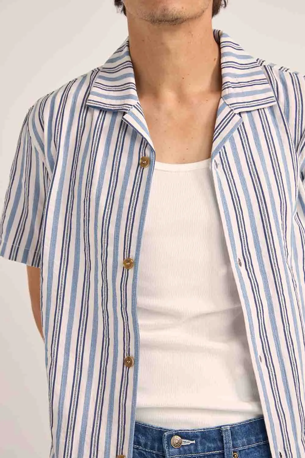 VACATION STRIPE SS SHIRT Blue sold by REVOLVR Menswear product image thumbnail 4