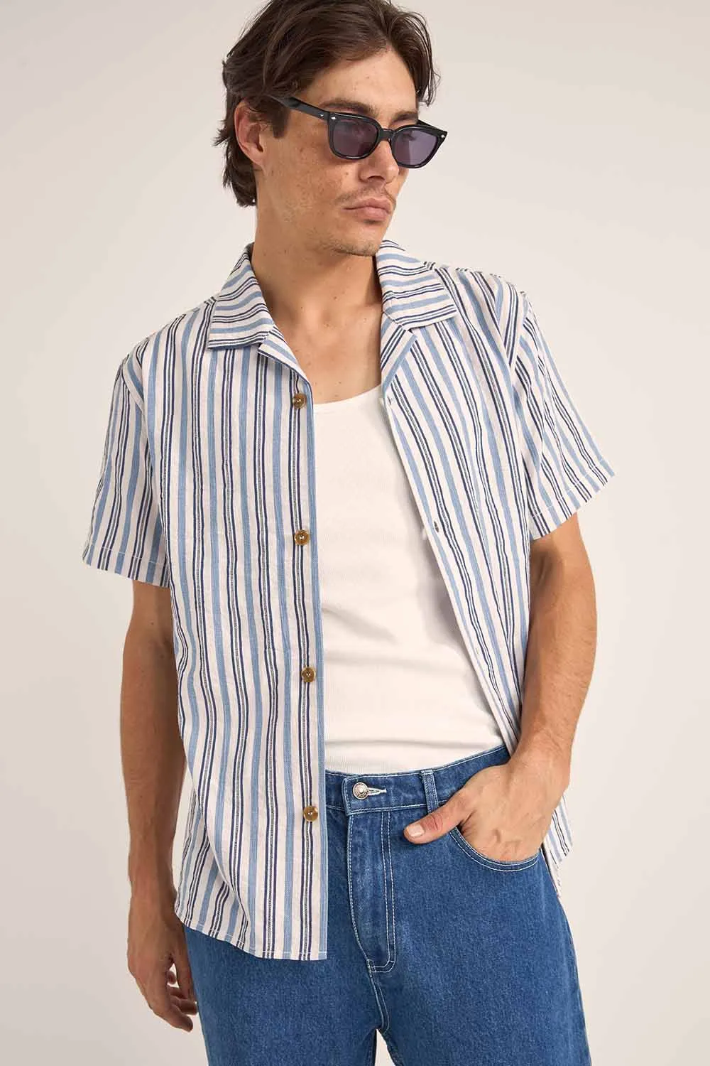 VACATION STRIPE SS SHIRT Blue sold by REVOLVR Menswear product image thumbnail 2