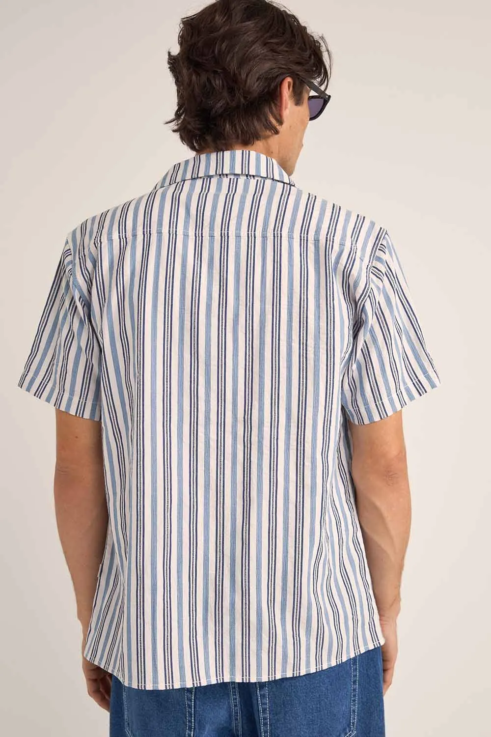 VACATION STRIPE SS SHIRT Blue sold by REVOLVR Menswear product image thumbnail 3