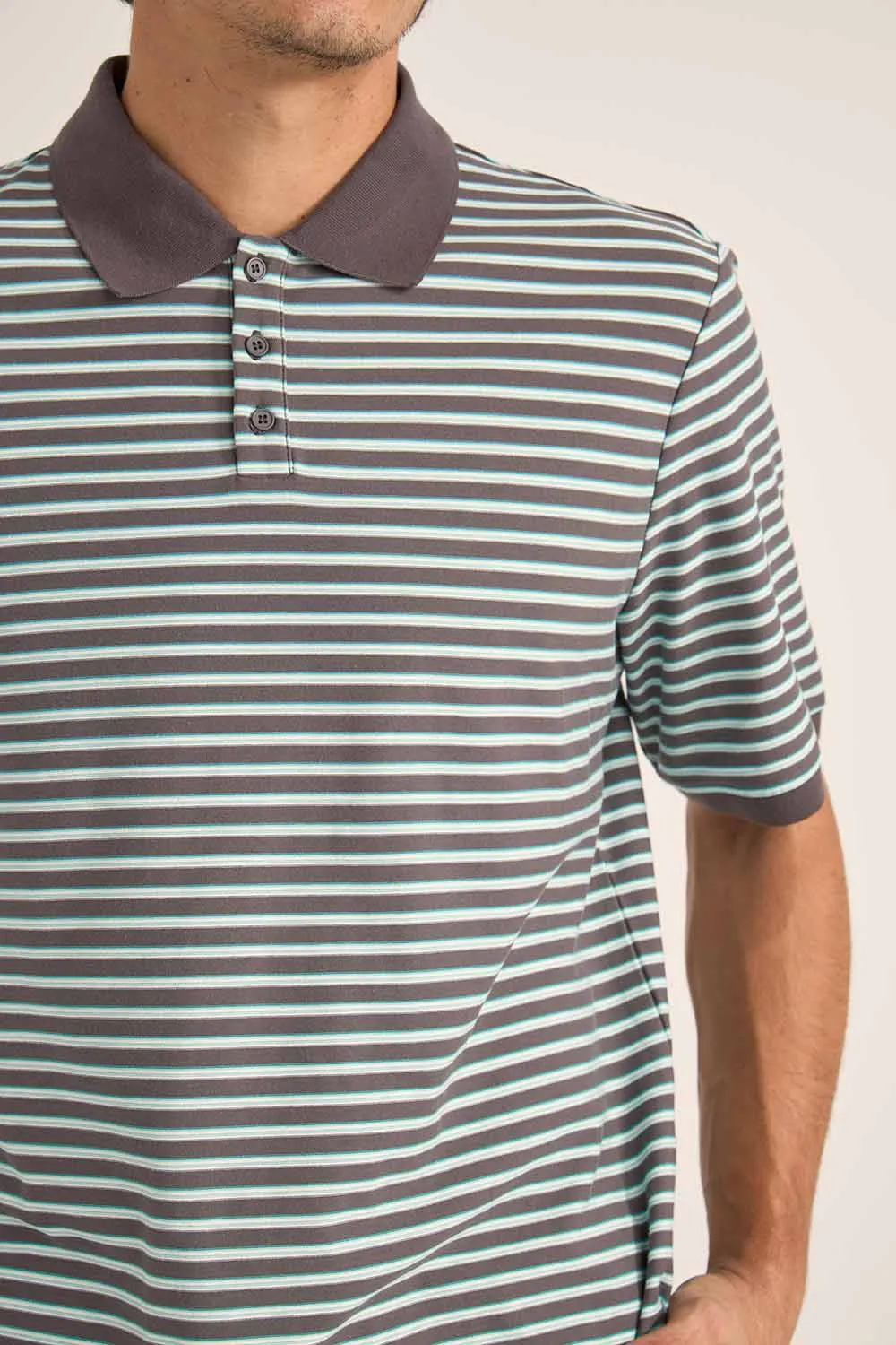 STRIPE SS POLO Charcoal sold by REVOLVR Menswear product image thumbnail 4