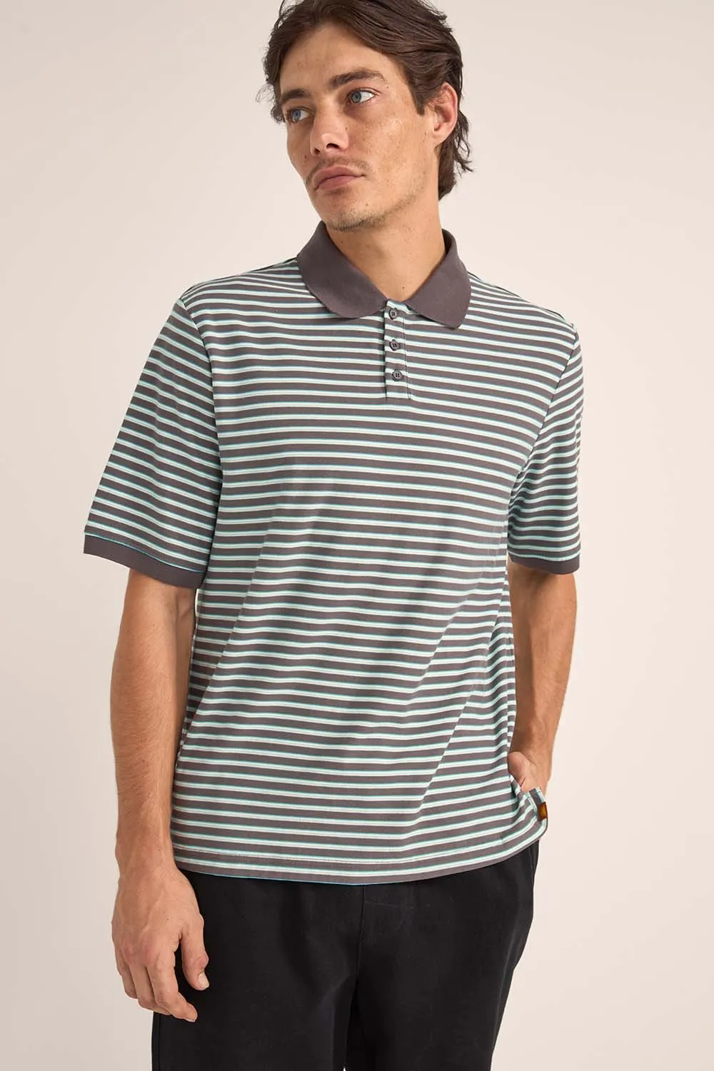 STRIPE SS POLO Charcoal sold by REVOLVR Menswear product image thumbnail 2