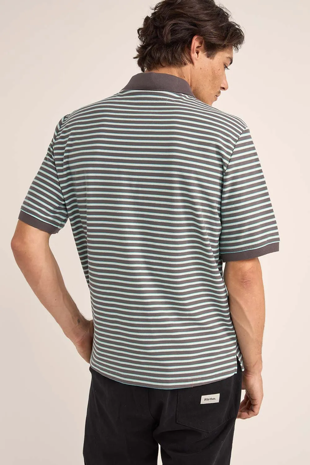 STRIPE SS POLO Charcoal sold by REVOLVR Menswear product image thumbnail 3