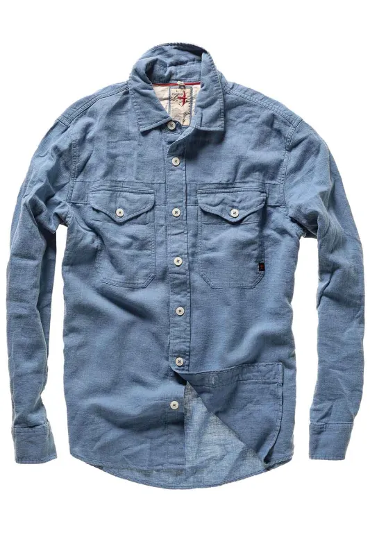 LINEN WORKSHIRT French Blue sold by REVOLVR Menswear