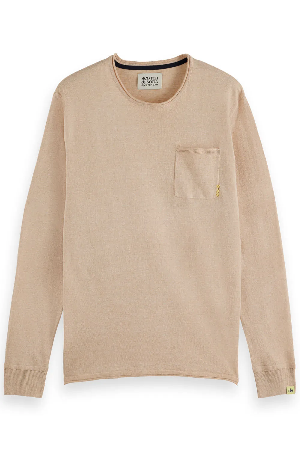 LINEN BLEND JUMPER Soft Camel Melange sold by REVOLVR Menswear
