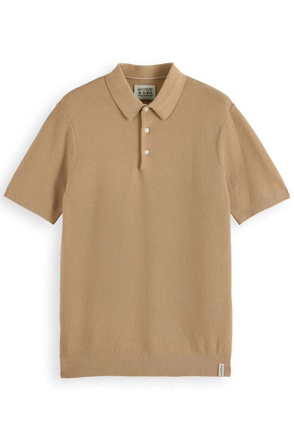 STRUCTURED KNITTED POLO Soft Camel sold by REVOLVR Menswear