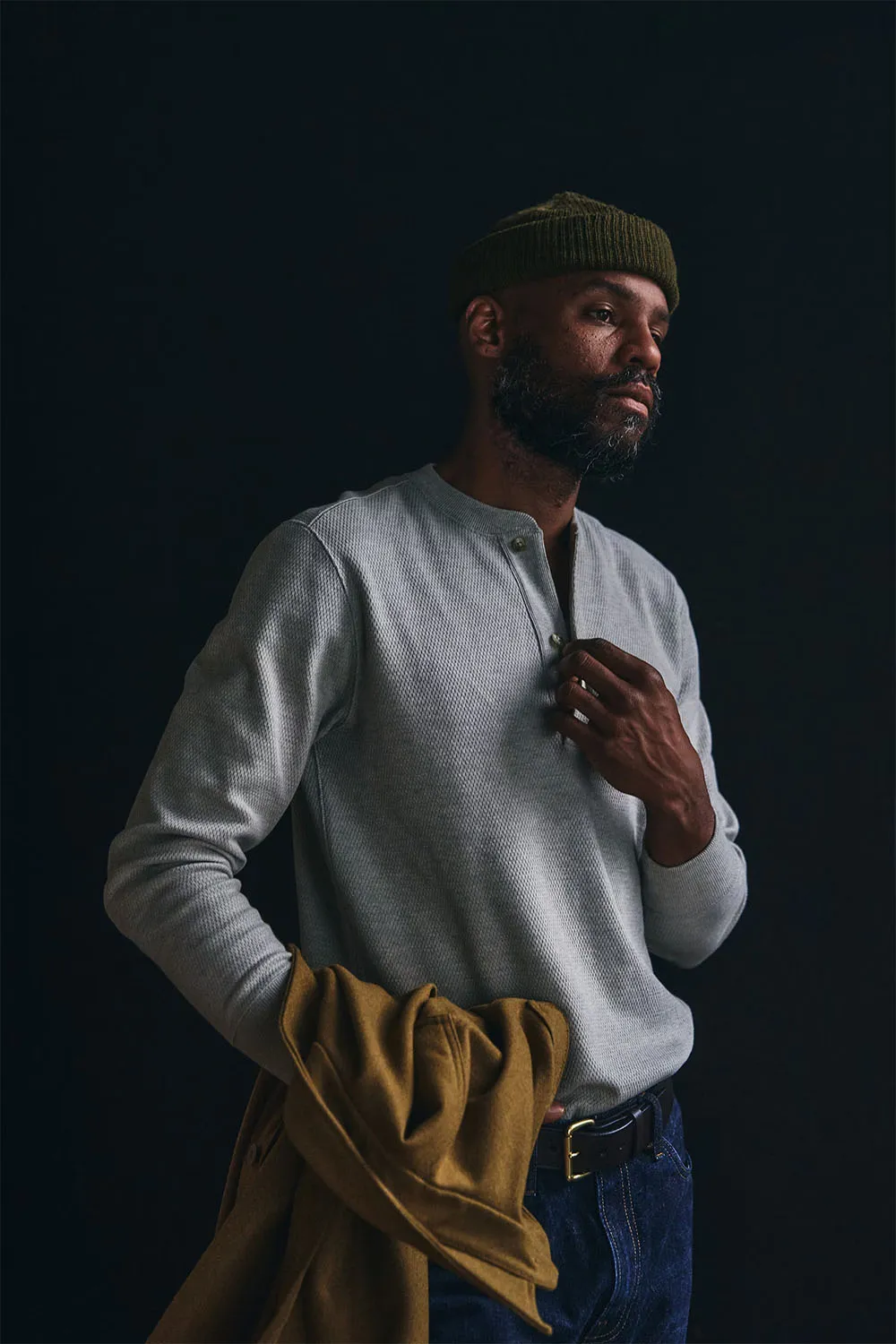 WAFFLE KNIT HENLEY Light Heather Grey sold by REVOLVR Menswear product image thumbnail 2