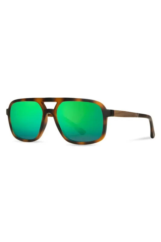 GLACIER - MATTE TORT/WALNUT/HD+ GREEN FLASH POLAR sold by REVOLVR Menswear