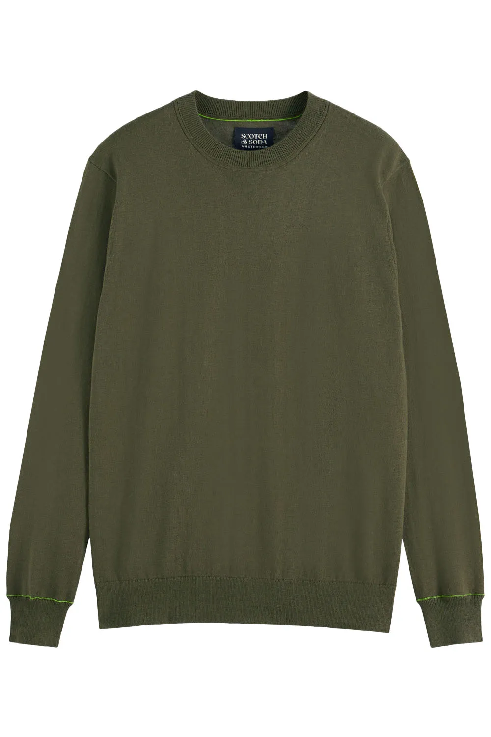 LINEN-BLEND CREWNECK Classic Green sold by REVOLVR Menswear