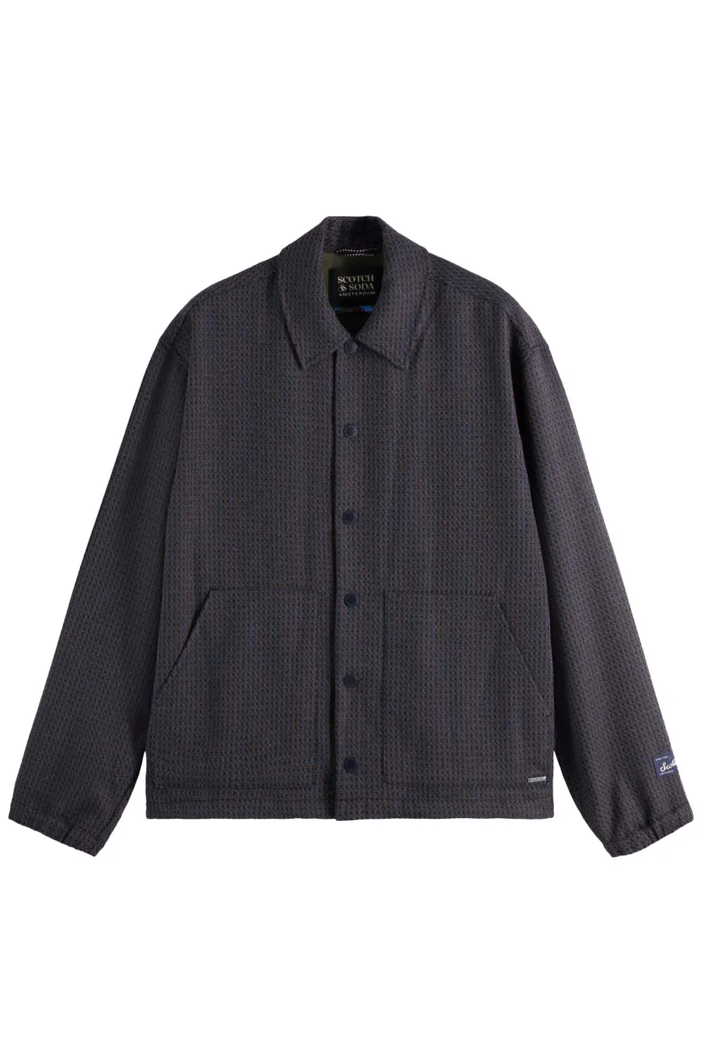 YARN-DYED COACH JACKET Navy Mini Check sold by REVOLVR Menswear