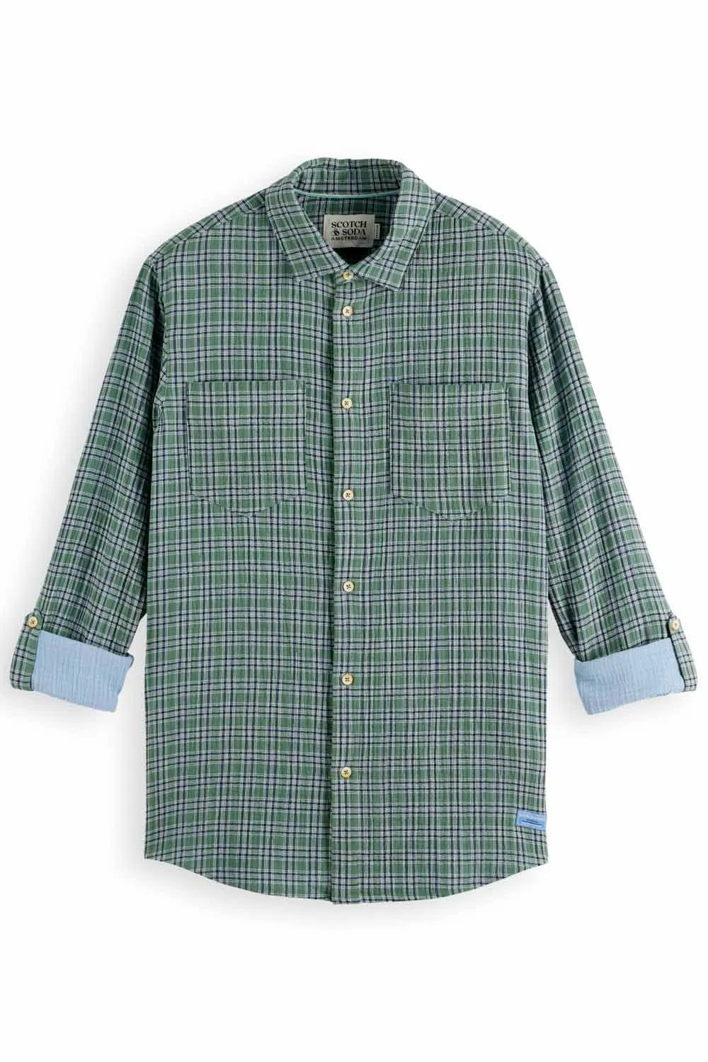 DOUBLE FACE CHECK SHIRT Sage Green sold by REVOLVR Menswear