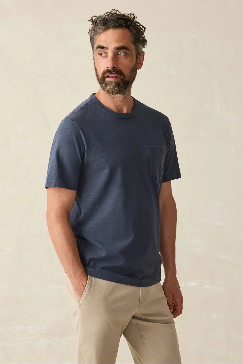 SUNWASHED POCKET TEE Dune Navy sold by REVOLVR Menswear