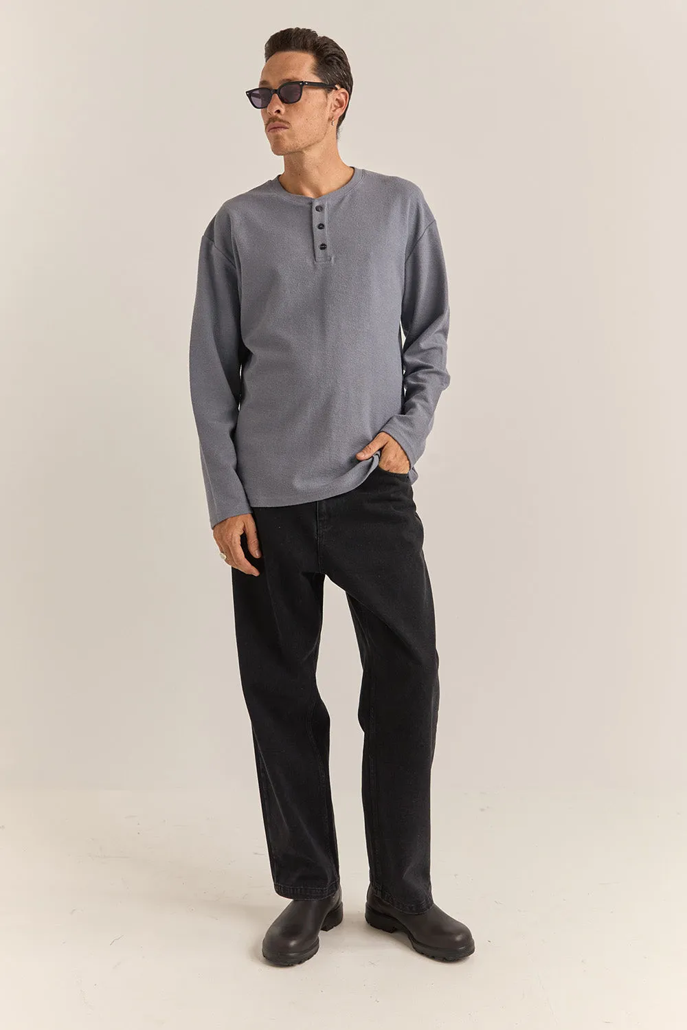 VINTAGE TERRY LS HENLEY Indigo sold by REVOLVR Menswear product image thumbnail 5