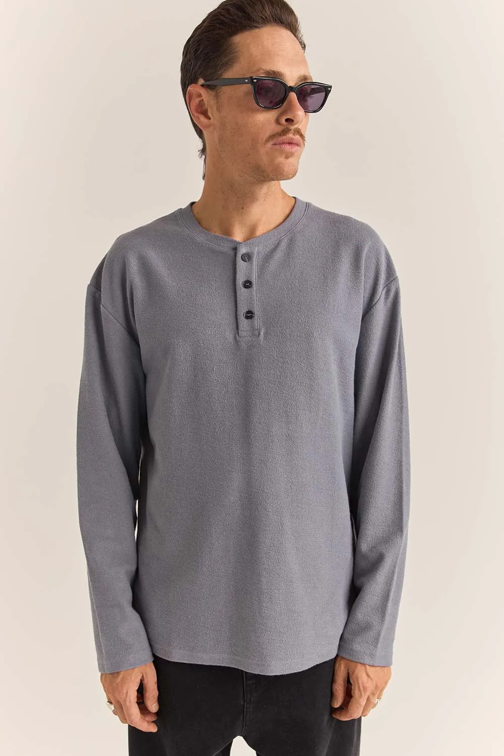 VINTAGE TERRY LS HENLEY Indigo sold by REVOLVR Menswear product image thumbnail 2