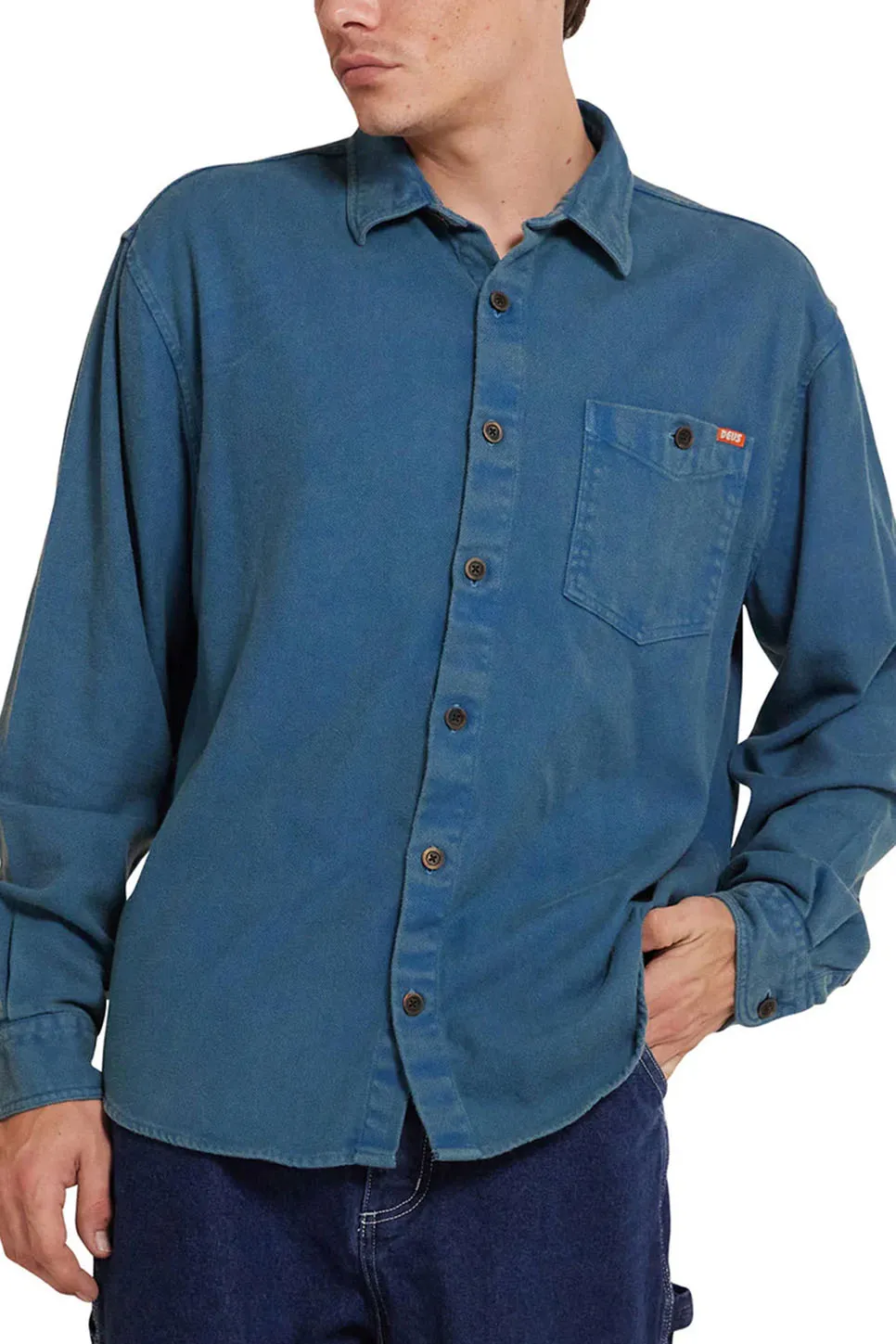 KEON FLANNEL SHIRT Moroccan Blue sold by REVOLVR Menswear product image thumbnail 2