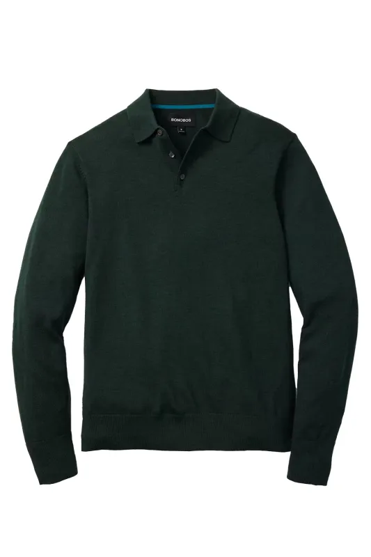 HUDSON SWEATER POLO Forest Green Merino sold by REVOLVR Menswear