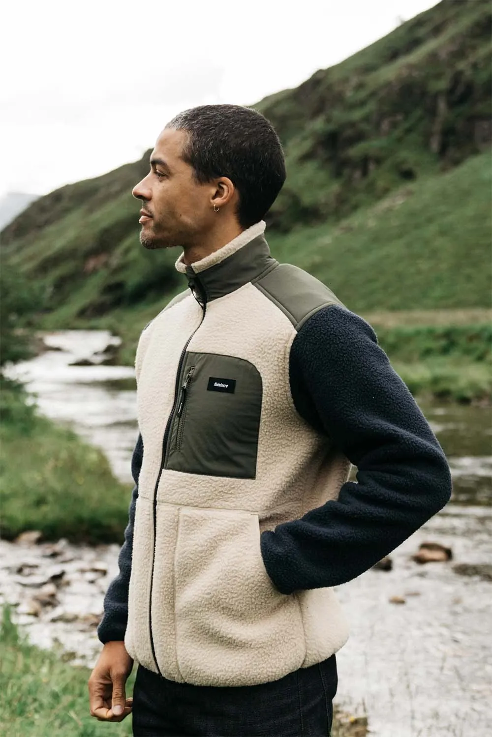 BOLSTER FLEECE FULL ZIP Oatmeal/Navy sold by REVOLVR Menswear product image thumbnail 3