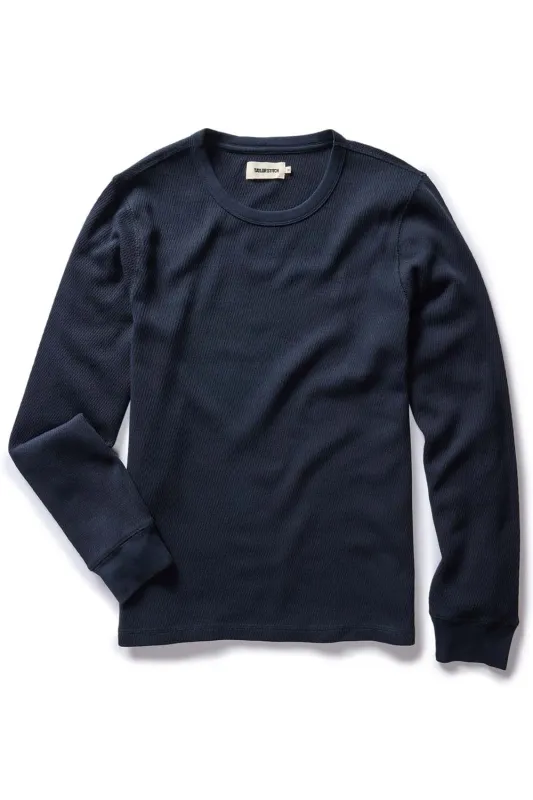 ORGANIC COTTON WAFFLE CREW Dark Navy sold by REVOLVR Menswear