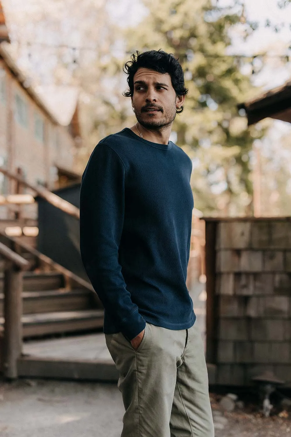 ORGANIC COTTON WAFFLE CREW Dark Navy sold by REVOLVR Menswear product image thumbnail 2