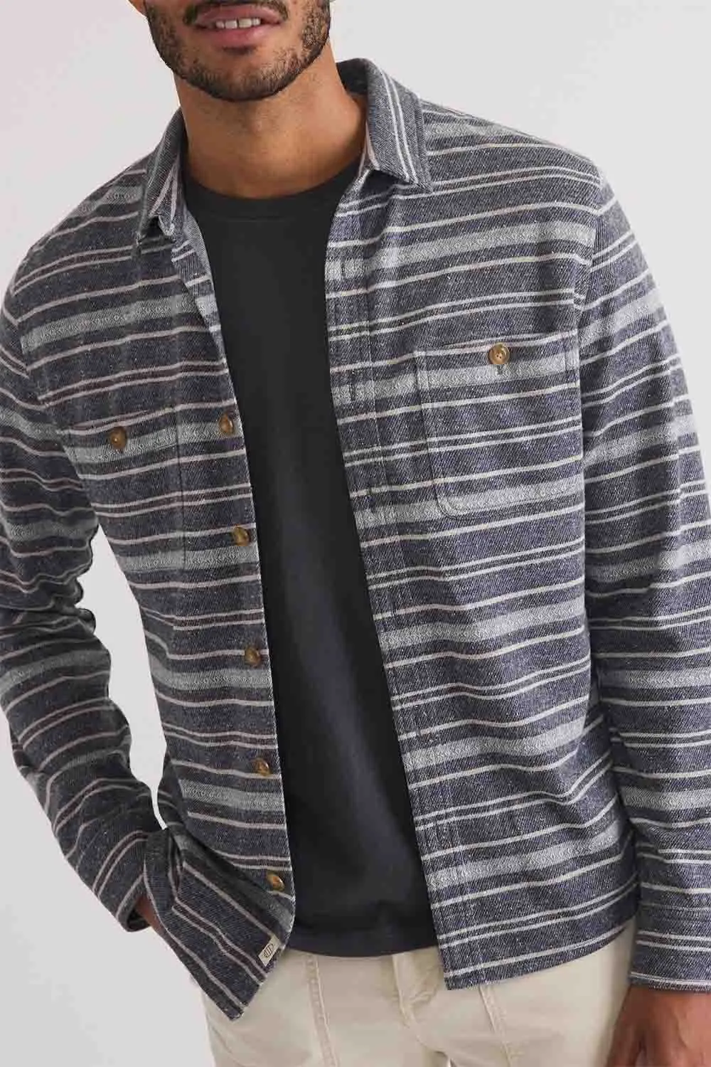 PACIFICA STRETCH SHIRT Navy/Grey Baja Stripe sold by REVOLVR Menswear product image thumbnail 3