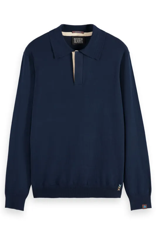 KNITTED POLO LONG SLEEVE Night sold by REVOLVR Menswear