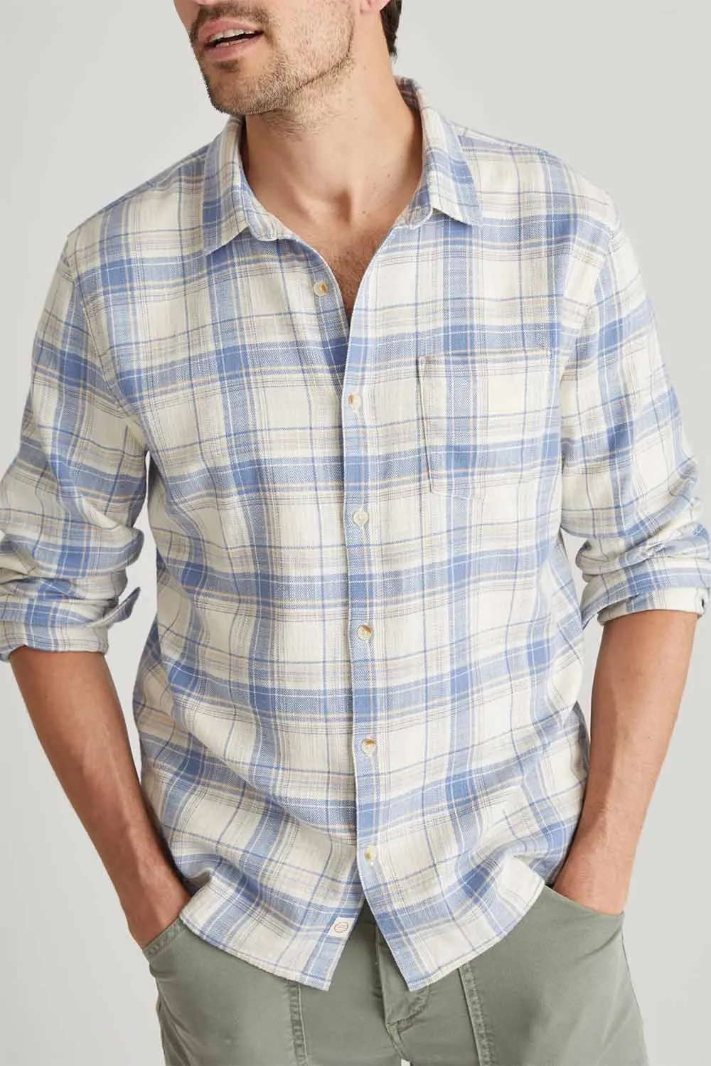 STRETCH SELVAGE SHIRT Indigo/Cream Plaid sold by REVOLVR Menswear product image thumbnail 2