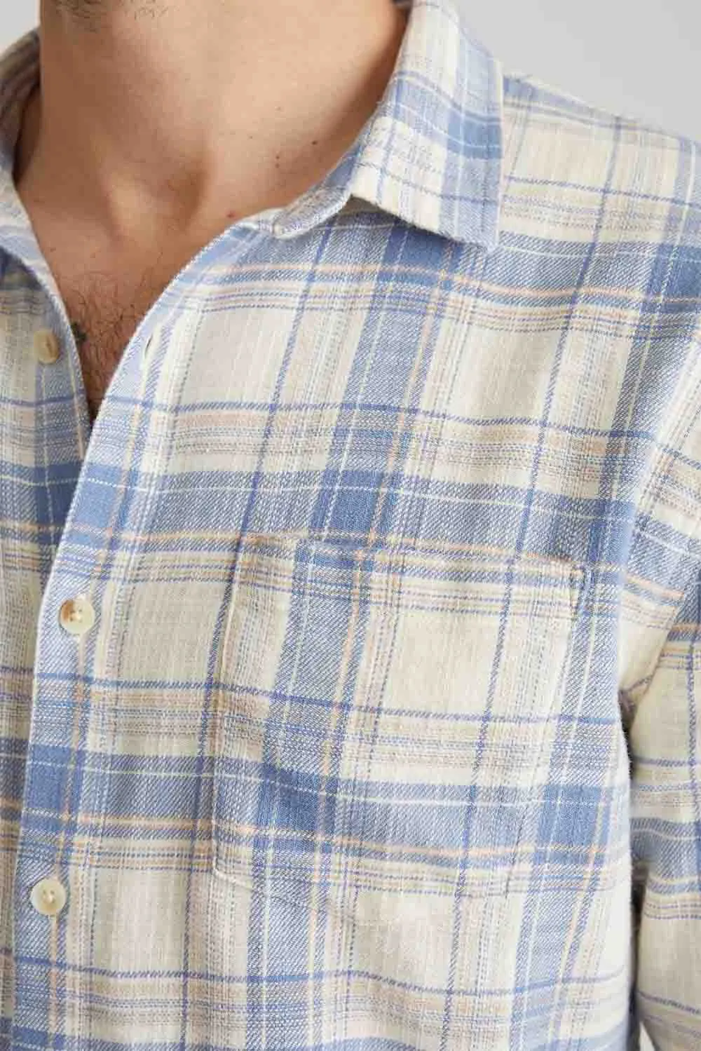 STRETCH SELVAGE SHIRT Indigo/Cream Plaid sold by REVOLVR Menswear product image thumbnail 5